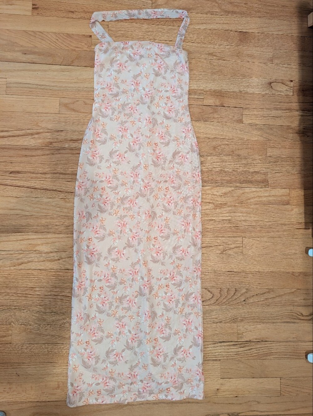 Pink Floral Mesh Maxi Tube Bodycon Dress